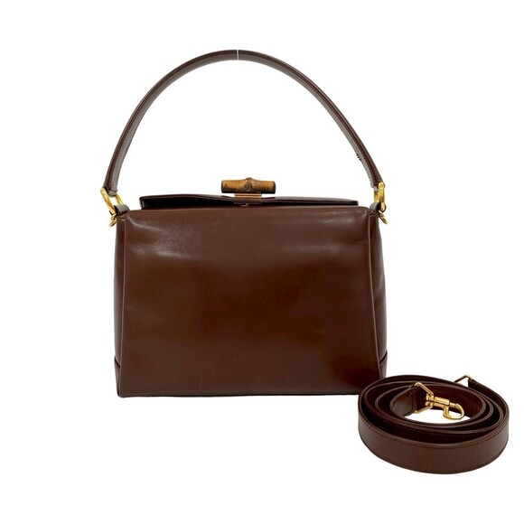 GUCCI Authentic Brown Leather Bamboo Shoulder Bag